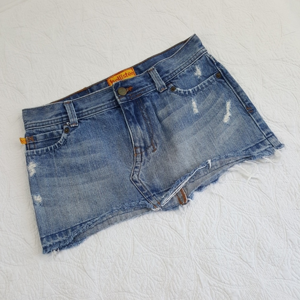 Hollister Factory Destroyed Denim Jean Skirt Sz 0